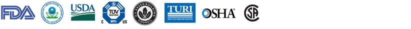Approved by the FDA, EPA, USDA, US Green Building Council, TURI, OSHA and CSA